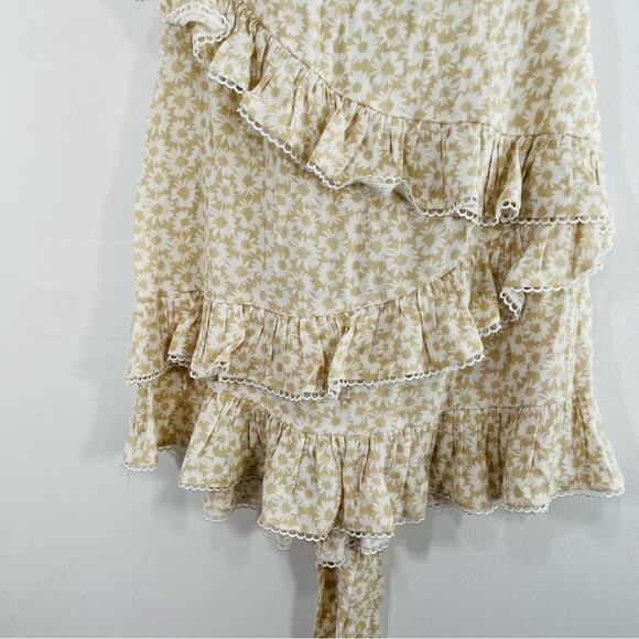 Sundays Cream White Ditsy Floral Strapless Ruffle Tie Back Mini Dress Small - Picture 2 of 11